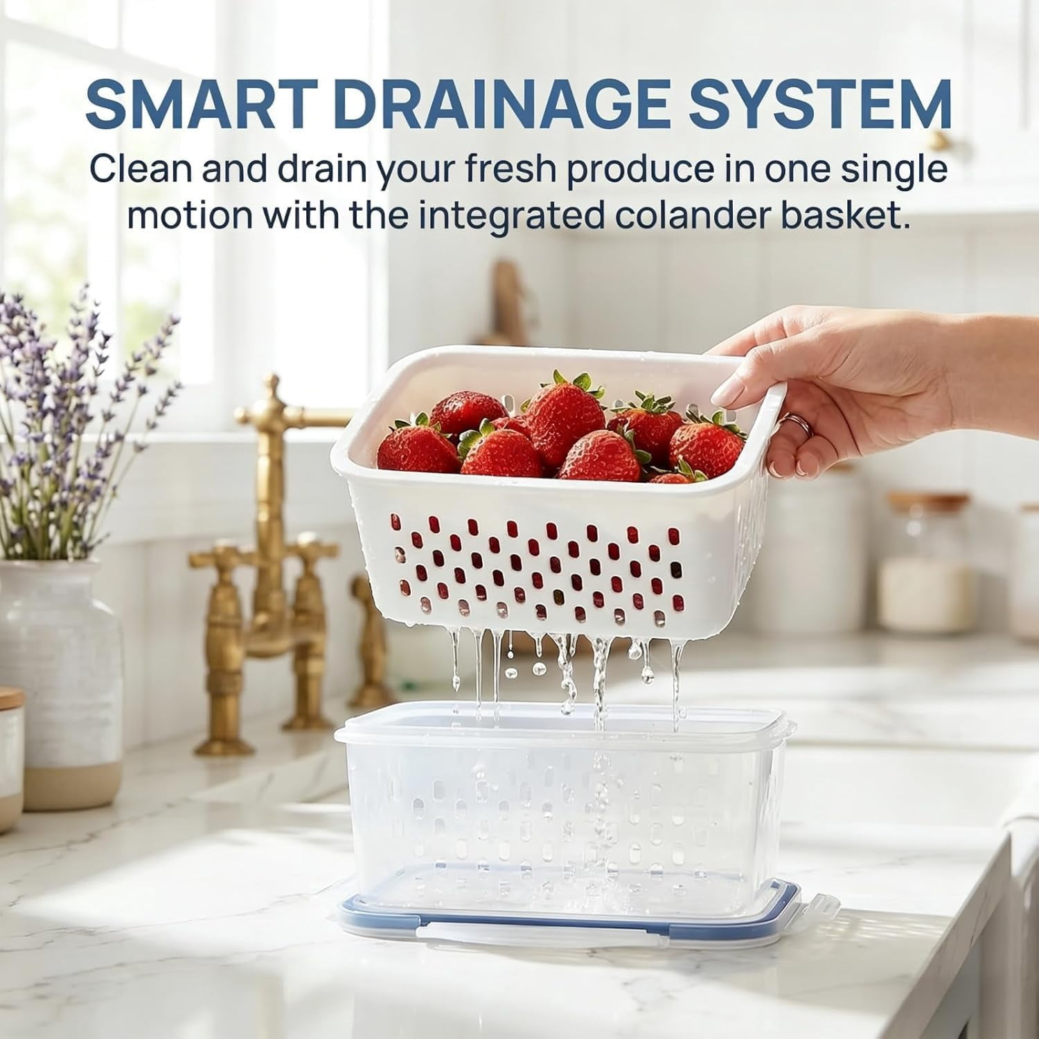 4 In 1 Food Storage Container,Produce Storage Containers for Fridge,Fruit Storage Containers With Removable Colander,Multipurpose Stackable Fruit Storage Containers (3pcs-gray)