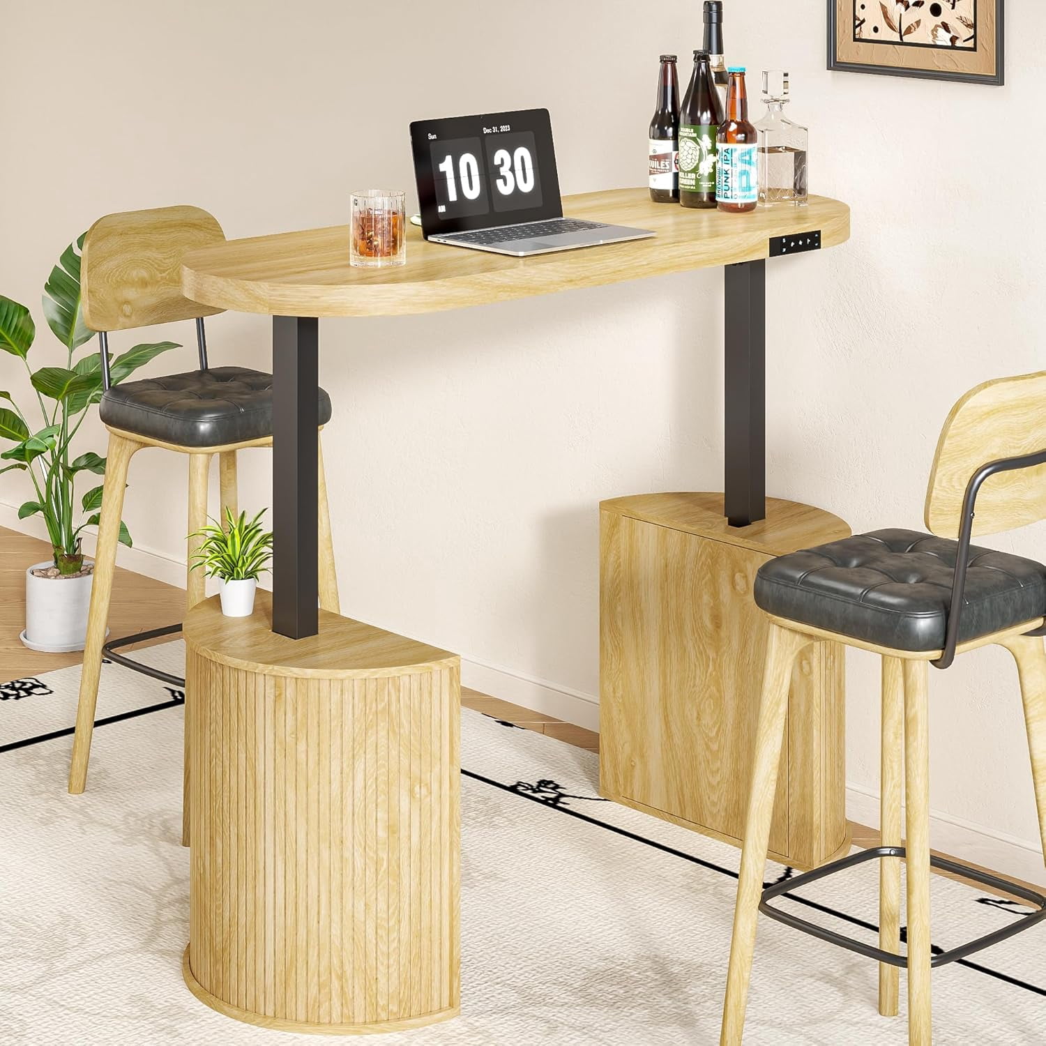 Modern Electric Standing Desk, Height Adjustable Computer Desk for Home Office, Laptop, Wood Color