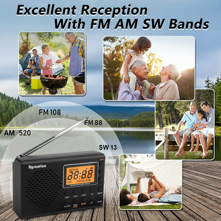 Retekess V115 Digital Radio AM FM, Portable Shortwave Radios, Rechargeable Radio  Digital Tuner and Presets, Support Micro SD and AUX Record, Bass Speaker 