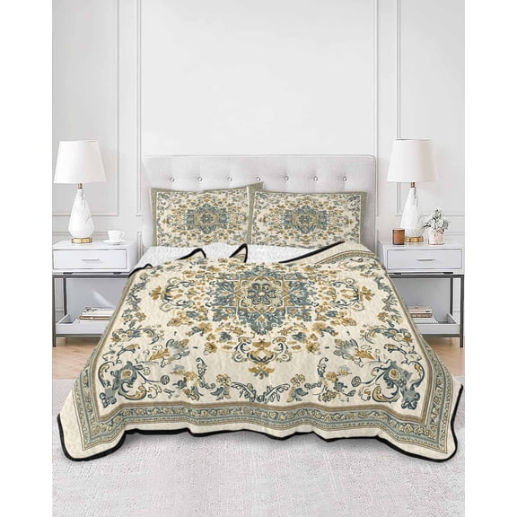 Quilts Queen Size, Sage Green Boho Soft Comforter Bedding Set for Bed, Geometric Ethnic Southwestern Lightweight Quilted Bedspread with Pillow Cover(2 Pieces) for All Season, 90x96 Inch