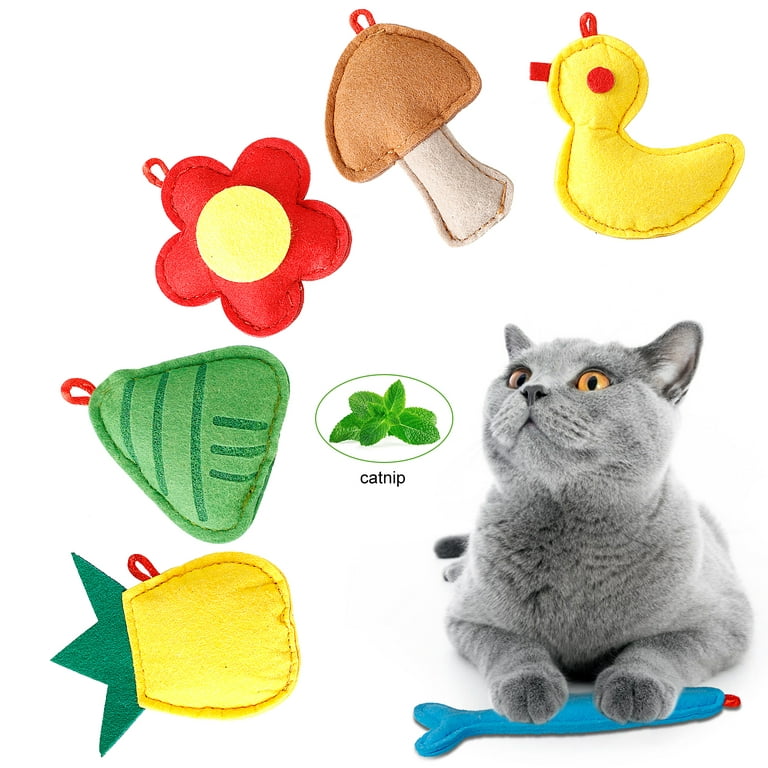 Legendog 6PCS Felt Cat Toys Duck Fish Pineapple Cat Catnip Toys Flower  Kitten Chew Toys Cat Wand Refill