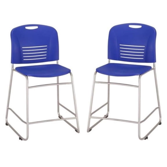 Home Square 25" Counter Drafting Chair in Blue and Silver - Set of 2