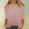 thumbnail image 2 of UVEASISHA Dressy Casual T Shirts for Women Sparkly Glitter 3/4 Sleeve Crew Neck Tee Tops Loose Fit Solid Color Summer Tees Pink XXL, 2 of 7