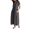 thumbnail image 6 of Gamivast Maxi Dresses for Women Short Sleeve Round Neck Long Dress A-Line Swing Dress Button Decor High Waist Pockets Casual Beach Summer Wear, 6 of 8