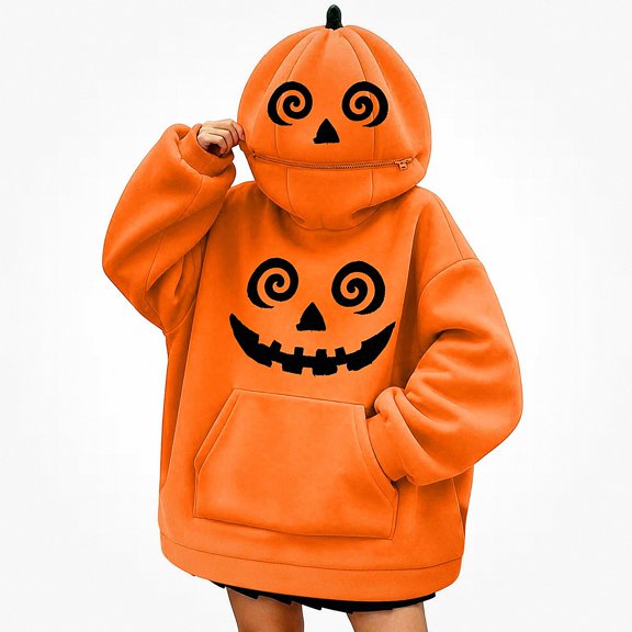 ITSAME Women's Hooded Sweatshirt Halloween Print Loose Fit Long Sleeve Oversized Pullover Hoodie with Pocket Size 2XL