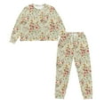 thumbnail image 4 of SCRAWLGOD Flower Womens Pajamas Long Sleeve Sleepwear Set of 2 Pjs Women Fall Clothing Size 2XL Crewneck Pajama with Pockets Elastic Women Lounge Set Soft, 4 of 7