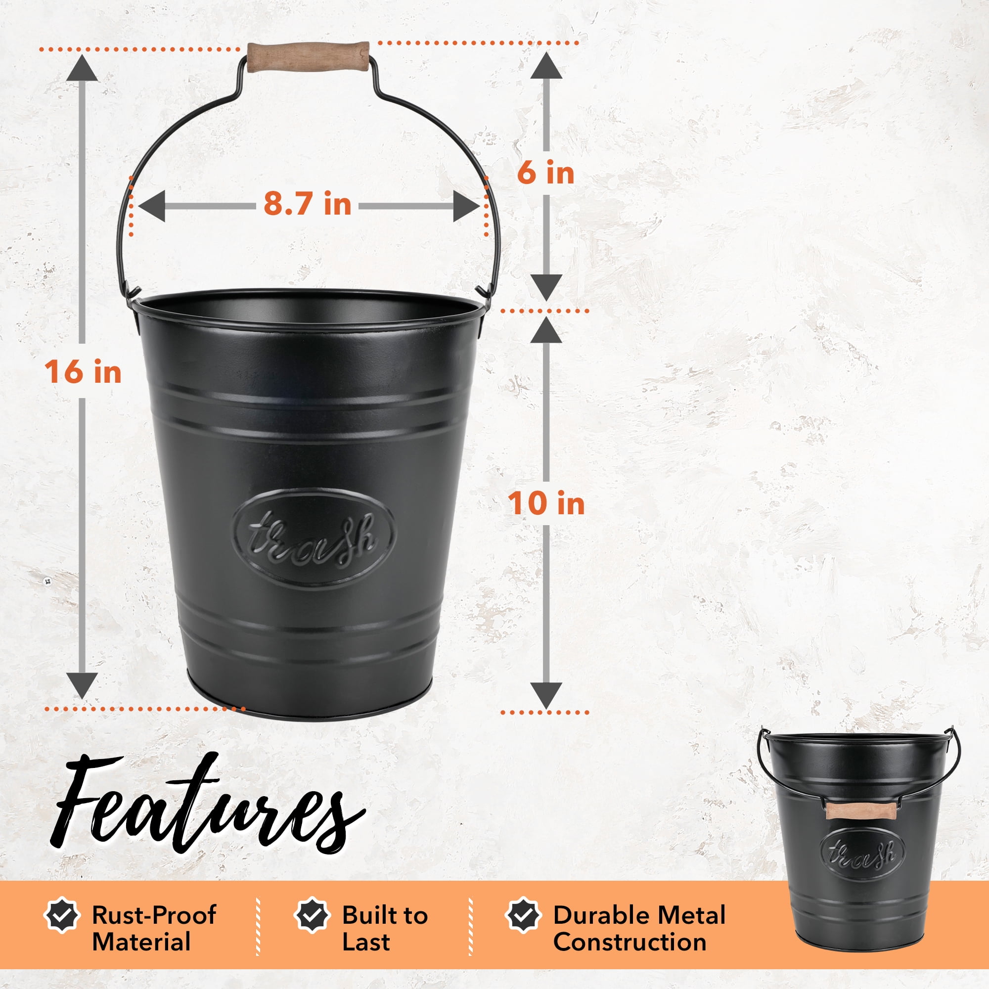 Autumn Alley Black Metal Farmhouse Trash Can 7L - Rustic Farmhouse Bathroom Decor