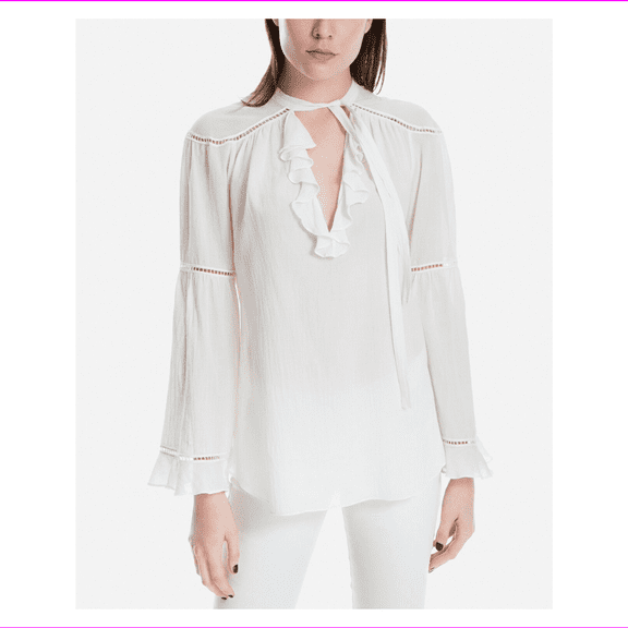 Max Studio London ladies Tie Neck Knit Long Sleeve Blouse M/White