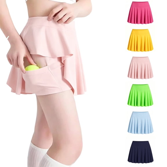 JAJAHO Girls Tennis Skirts High Waisted Athletic Skorts With Side Pockets Soft Stretchy Running Golf Skirts 5-14Y