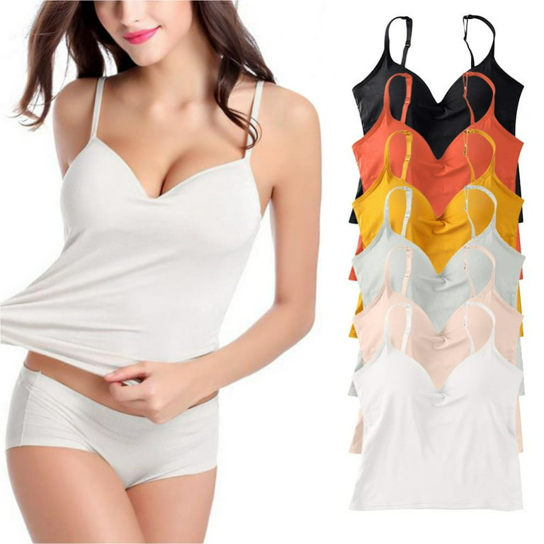 Women's Camisole Built in Bra Wireless Fabric Support Short Cami Tank Top  Basic Top 