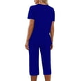 thumbnail image 4 of yievot Pajama Sets for Women Short Sleeve Shirt with Capri Pants Sets Solid Loungewear Sleepwear Pajamas Two Piece Outfits for Women, 4 of 7