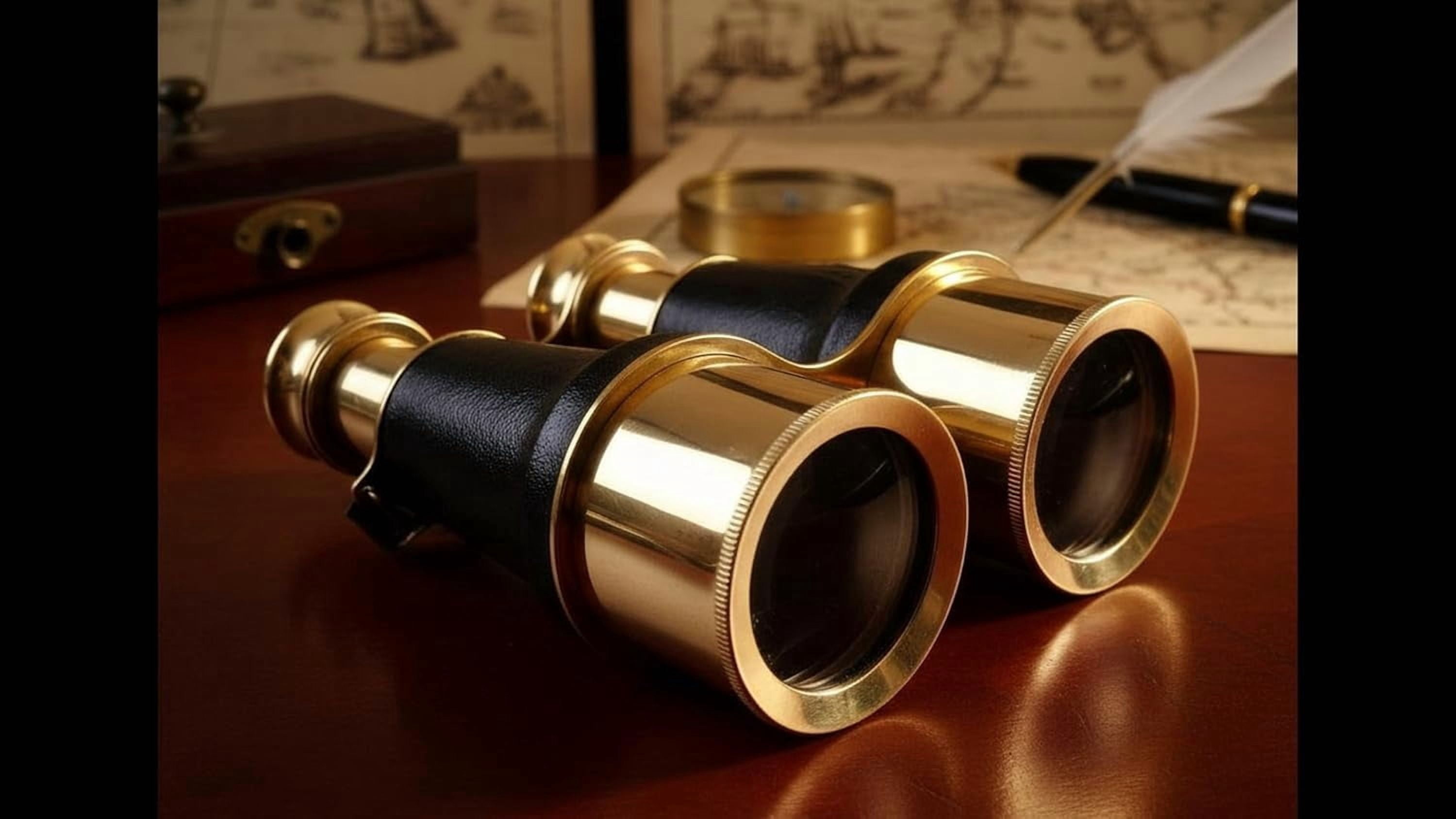 Brass Leather Binoculars 6" - Antique Style Binoculars - Nautical Decor Home Decoration - Executive Promotional Gift