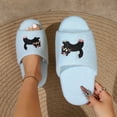 thumbnail image 2 of Fengactive Womens Cat Embroidery Open Toe Slide Slippers Round Toe Soft Sole Breathable Casual House Slippers, 2 of 8