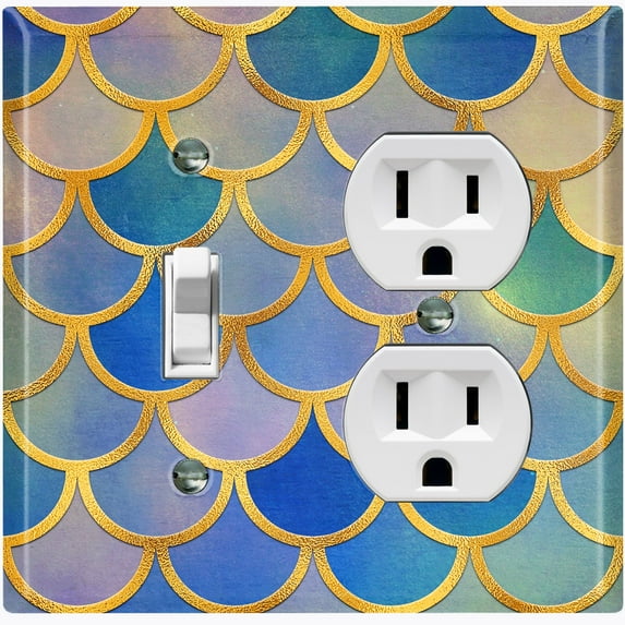 Metal Light Switch Plate Outlet Cover Mermaid Blue MER003