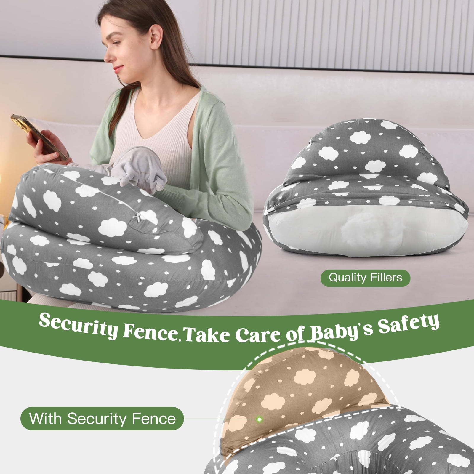 Visuachi Nursing Pillow for Breastfeeding,  Breastfeeding Pillows for Support, Adjustable Waist Strap,Removable Cotton Cover