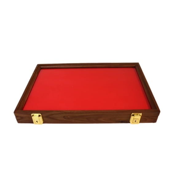 Wood Display Case for Collectibles, Knives, Arrowheads, Pins, Medals and More (18 x 12 x 2, Walnut)