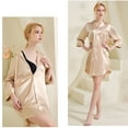 thumbnail image 4 of Fjuchai Womens Satin Nightgowns 3/4 Sleeve Silk Sleepwear Summer V Neck Nightshirt Button down Pajamas Robes for Women S-XXL, 4 of 6