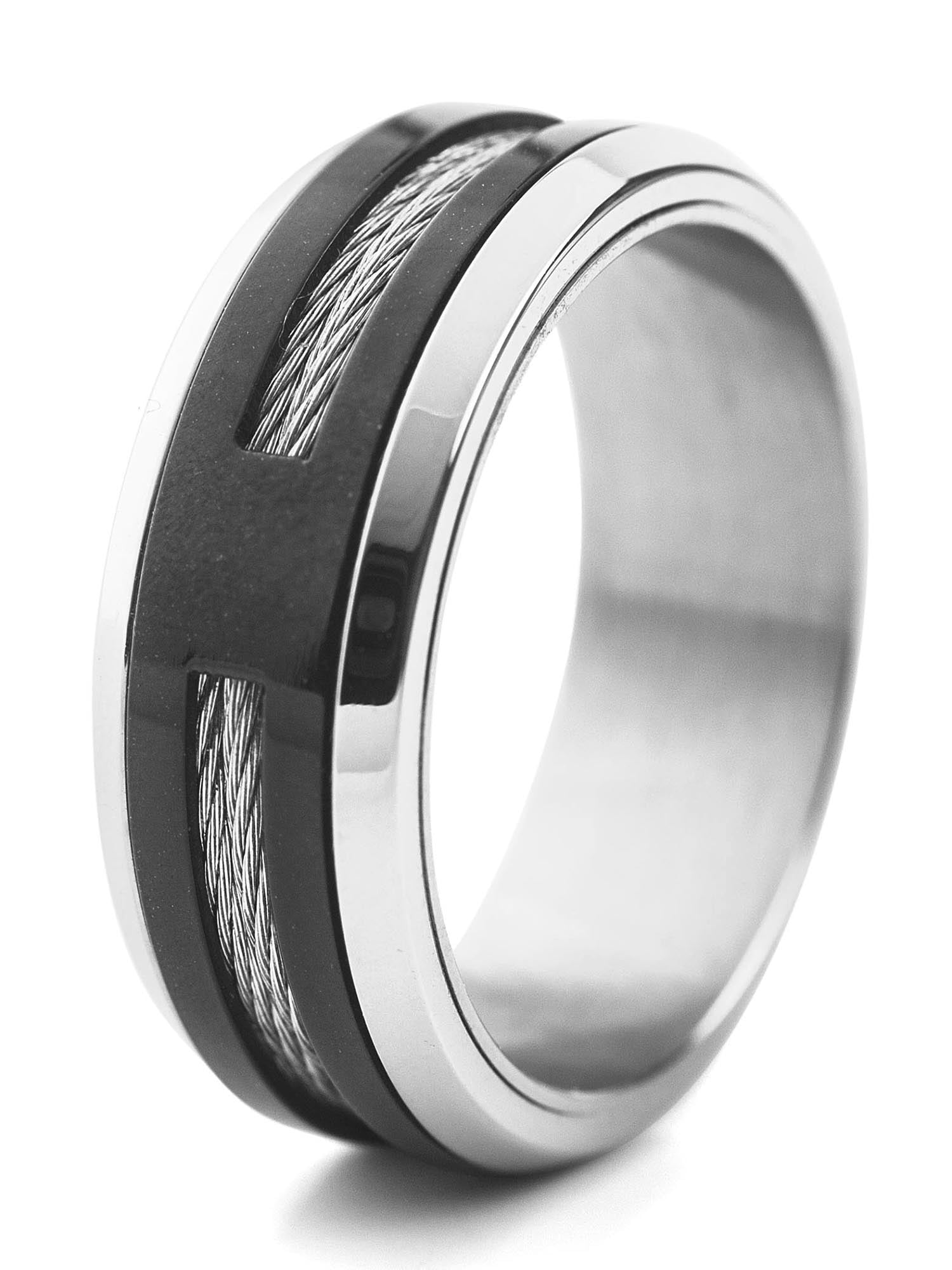 Size 8 West Coast Jewelry Solid Titanium with Black and CZ Stone Band Ring 