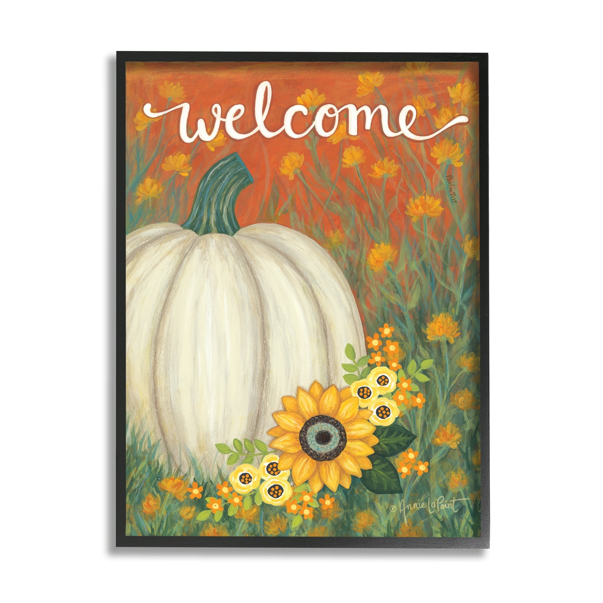 Stupell Industries Welcome Greeting Orange Autumn Sky Pumpkin Field, 24 x 30,Design by Annie LaPoint