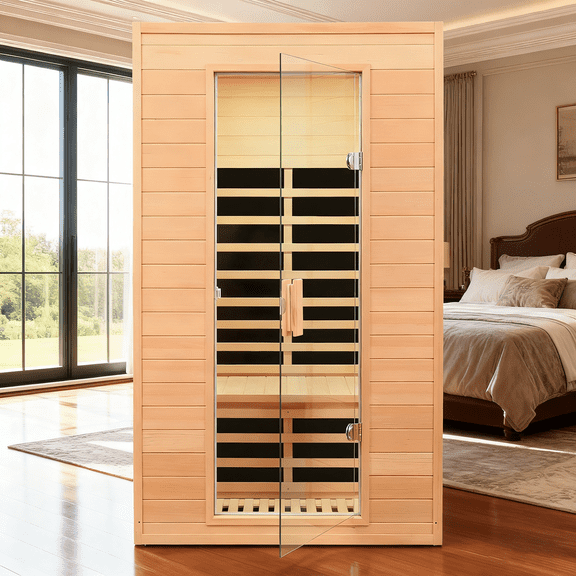 Kemei 2 Persons Indoor Far Infrared Sauna Room Hemlock Wood Personal Sauna Detox 1500W