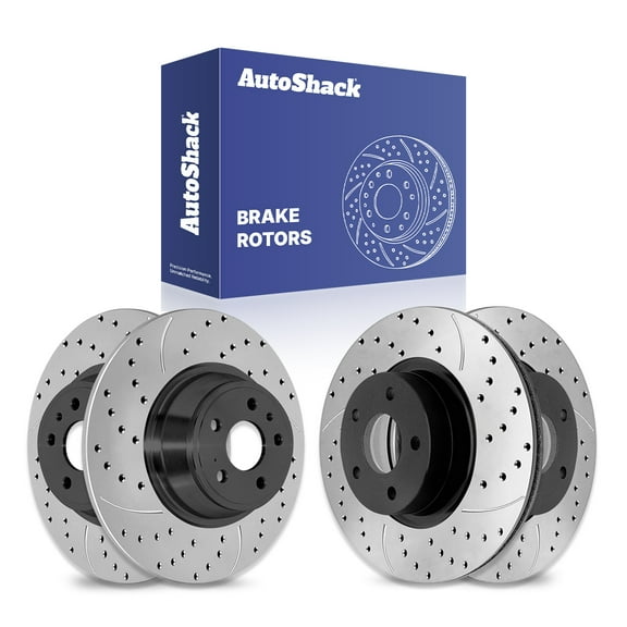 AutoShack Front Vented & Rear Solid Drilled & Slotted E-Coated Brake Rotors 4-PC Set Replacement for 2017-2019 Ford Escape ShadowGuard