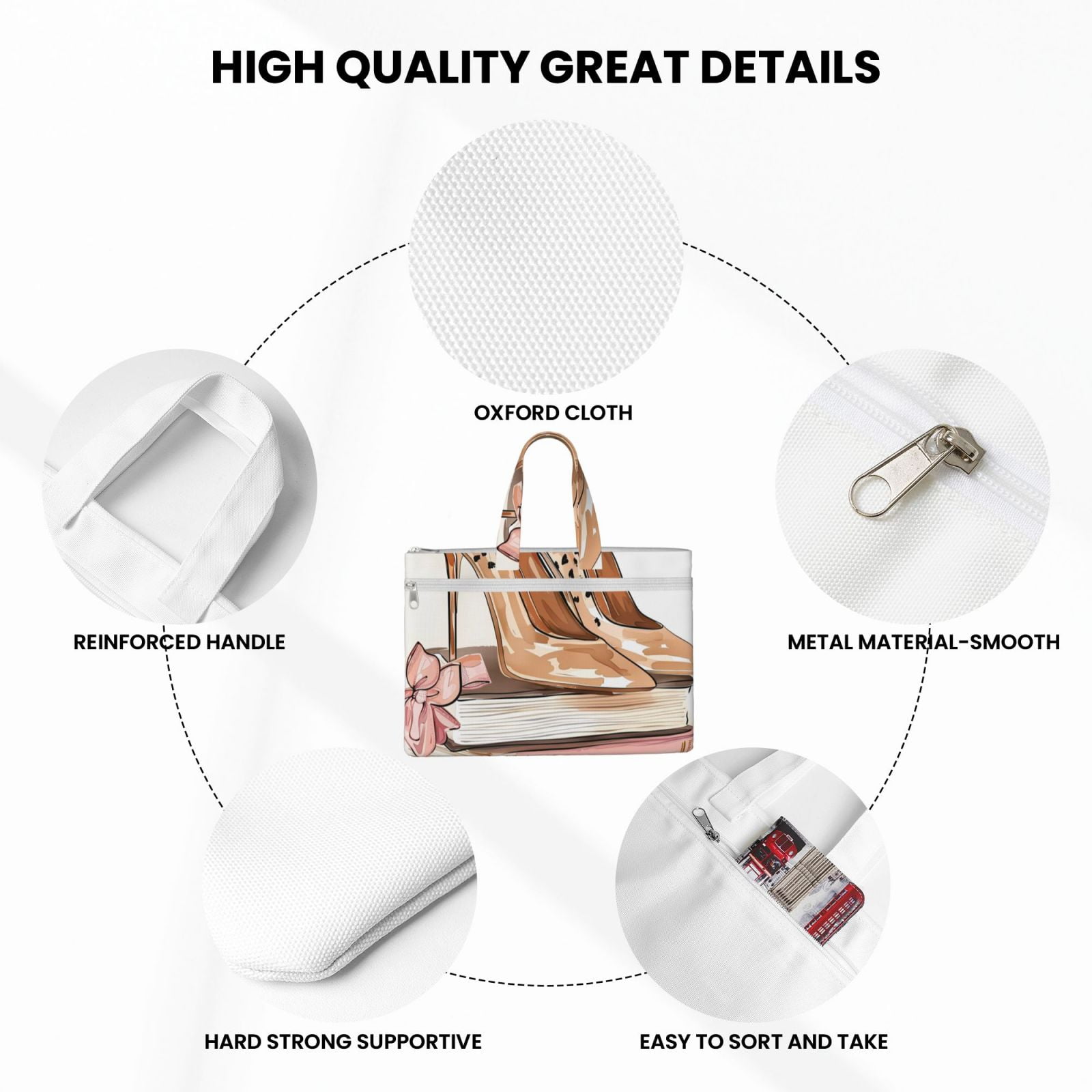 Kdxio Stylish High Heels On Books File Tote Document Bag Business Briefcase Bag Document Organizer Tote Briefcase for Letter A4 Files Business Teacher Office Bag