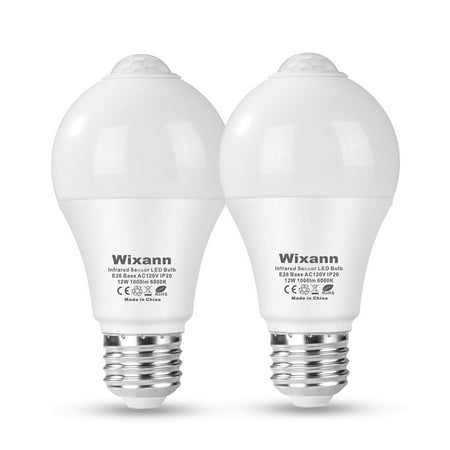 Wixann Motion Sensor Light Bulbs,12W(100W Equivalent), Motion Activated Security LED Bulb Lamp Indoor/Outdoor for Garage Front Door Porch Stairs Hallway E26, A19, 6000K Daylight-
