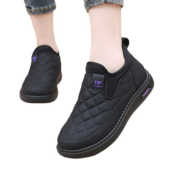 Women's Waterproof Snow Boots Pu Leather Fleece Lined Ankle Booties Comfortable Slip On Walking Platform Boots Purple Size 8