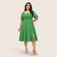 thumbnail image 3 of AURA Womens Plus Size Green Midi Dress Square Neck Puff Sleeve High Waist Retro A Line Spring Summer, 3 of 5