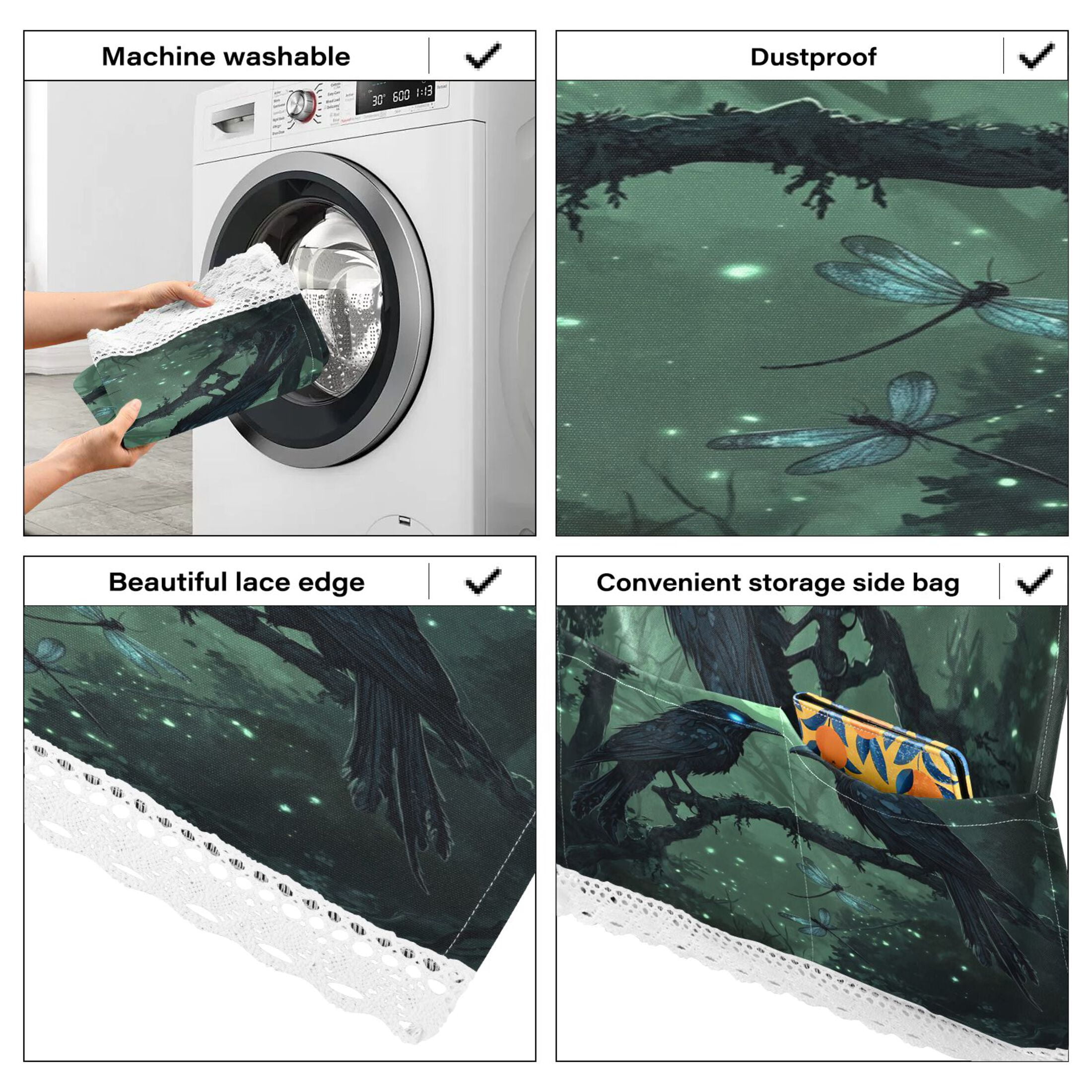 WOBOGO The Midnight Crow Washing Machine Cloth Dryer Refrigerator Top Cover Protective Non-Slip Mat For Kitchen Laundry