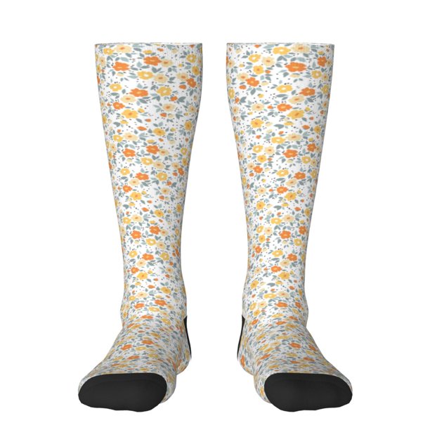 Fotbe Floral1 Calcetas Divertidas Estampadas para Hombre y Mujer, Calcetas de Algodón hasta la Rodilla para Caminar, Correr, Enfermería y Embarazo