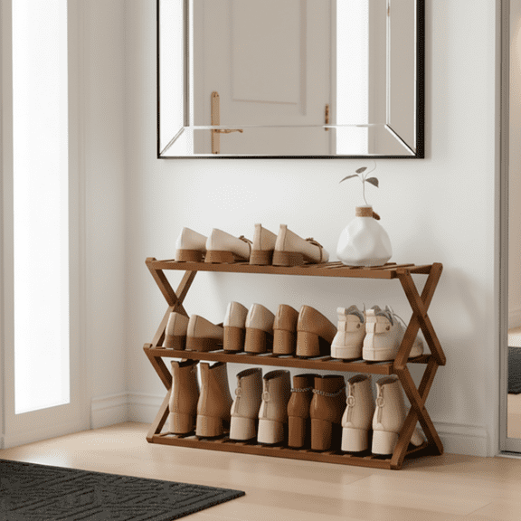 Buric Bamboo 3-Tier Shoe Shelf Foldable Bamboo Shoe Rack Multifunctional Free Standing Shoe Shelf Storage Organizer，Walnut