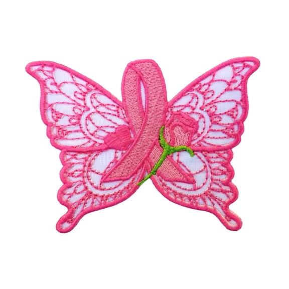 Breast Cancer Awareness Butterfly Embroidered Sew/Iron On Patch