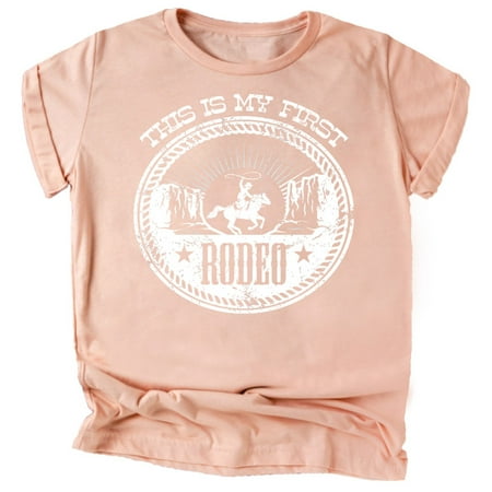 

My First Rodeo 1st Birthday T-Shirts for Baby Girls and Boys First Birthday Outfit White on Peach Shirt 18 Months