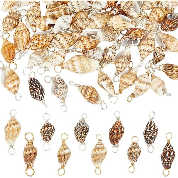 100 Pcs Natural Shell Connector Charms Undyed Seashell Connector Pendants Spiral Shell Charms with 2 Loops for Necklace Bracelet Jewelry Making DIY