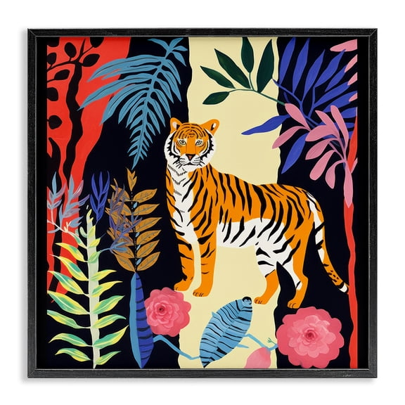 Stupell Industries Eclectic Tiger & Cutout Plants Black Framed Giclee Art, 12 x 12, by Lazar Studio