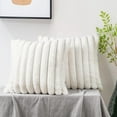 thumbnail image 2 of Home Soft Things Fuzzy Striped Faux Fur Pillow Covers, Set of 2, 20"x20", Ivory, 2 of 8