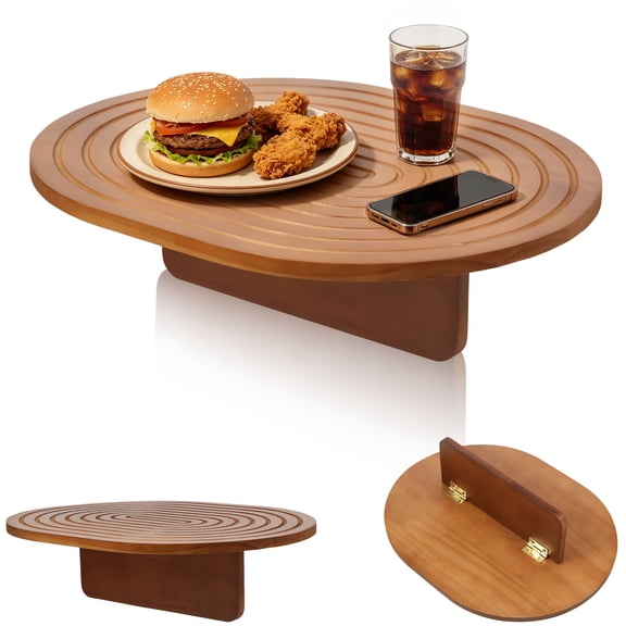 Couch Tray Insert with Cup Holder,15.6"x12.6" Wood Sofa Armrest Table, Folding Slide-In Couch Gap Table for Drinks, Snacks, Phone and Remote Control Walnut