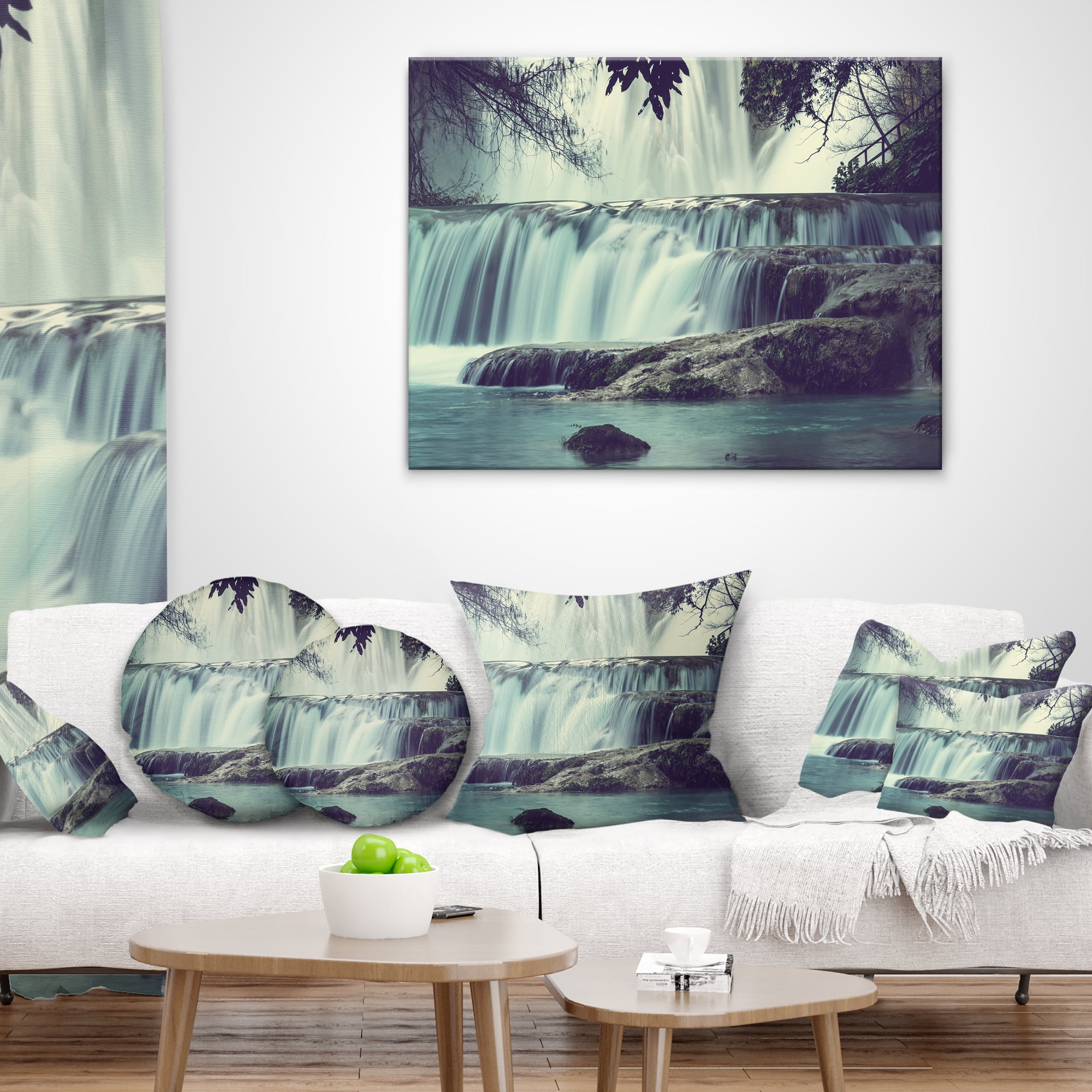 Designart Amazing Waterfall in Mexico - Landscape Printed Throw Pillow - 16x16