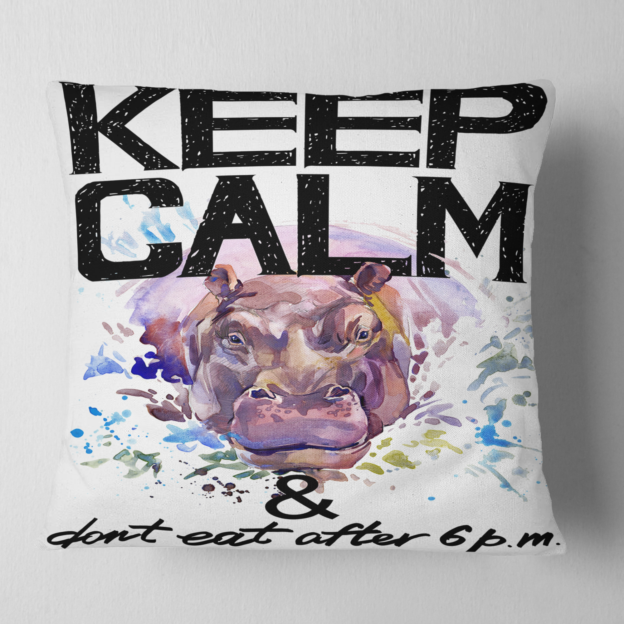 Designart Hippopotamus Watercolor Illustration - Contemporary Animal Throw Pillow - 16x16