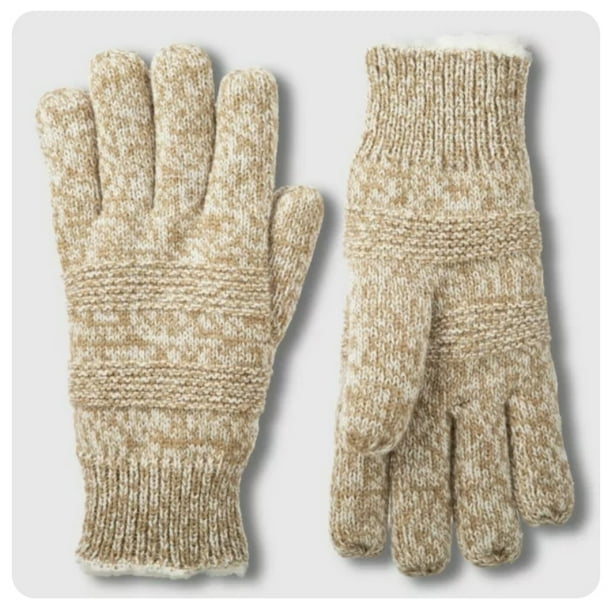 Isotoner Women's SmartDri Textured Knit Gloves Sherpasoft Spill Camel ...