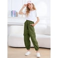 thumbnail image 2 of Aideaone Girls Cargo Pants for Kids Elastic Waist Casual Jogger Pant Streetwear Loose Parachute with Pockets Army Green 7-14Years, 2 of 7