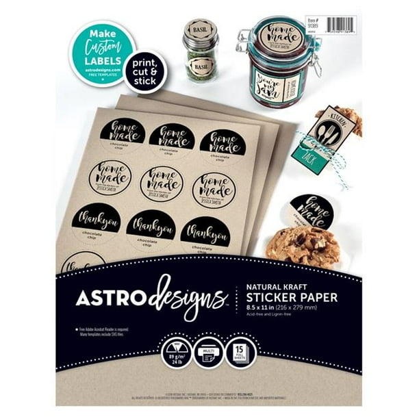 Astrodesigns Sticker Paper, 8.5” x 11”, Natural Kraft, 15 Sheets