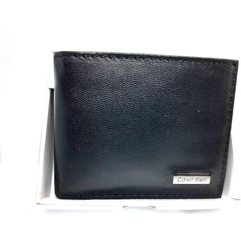 Calvin Klein Men s Genuine Leather Wallet with RFID Protection Black Black Standard American Black std American Walmart