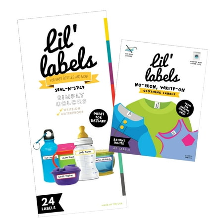 Daycare Labels Value Pack - Bottle Labels (Simply Colors) and Clothing Labels (Bright White), Waterproof Labels Simply Colors/Bright White