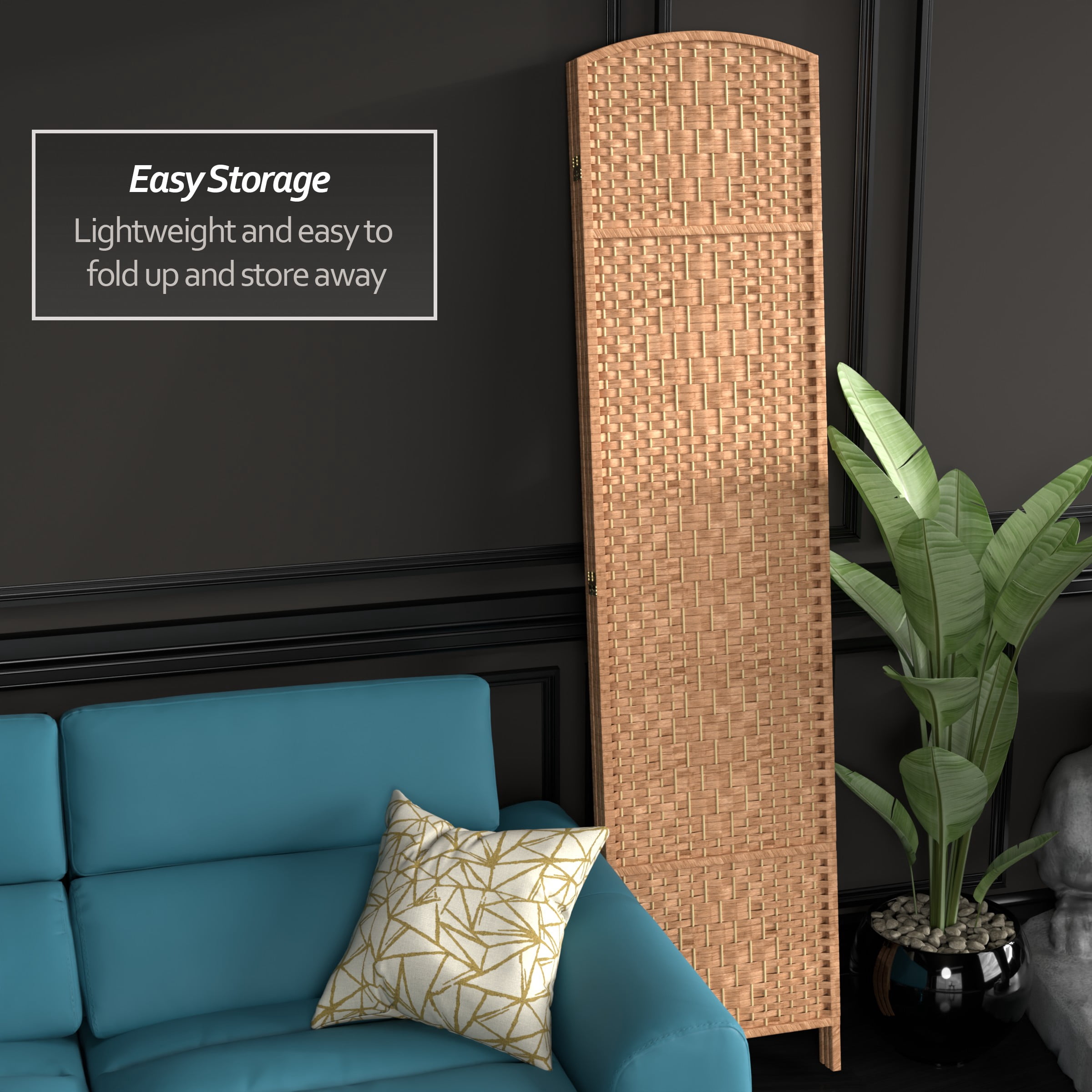7 ft. Tall Rattan Fiber Diamond Weave Privacy Screen Room Divider - Natural - 3 Panels