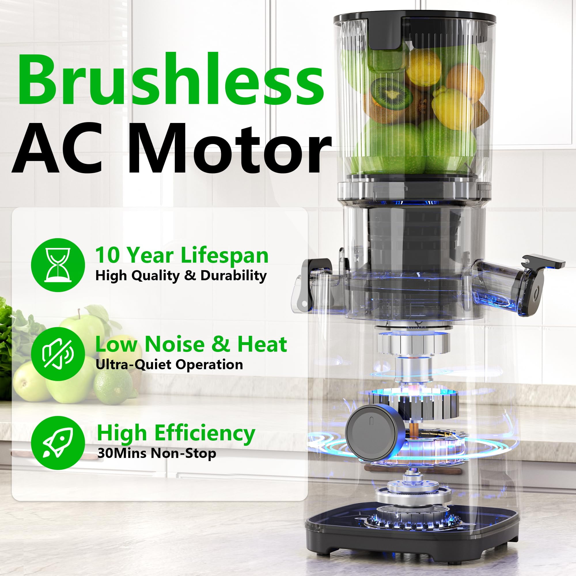 Cofiyard Cold Press Juicer, Juicer Machines with 5.4" Large Feed Chute,200 Watts Slow Masticating Fit Whole Vegetables and Fruits 99% Juice Yield,35 DB Ultra Quiet,Extra one Replace juicer strainer