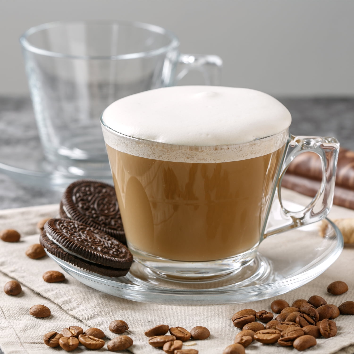 NEW 24pc 240ML CLEAR TALL COSTA CAPPUCCINO COFFE TEA LATTE GLASS MUGS CUPS WORK 