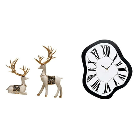 3 Pieces Reindeer Sculpture Ornaments Melting Clock with Silent Movement for Desktop Bookshelf Display