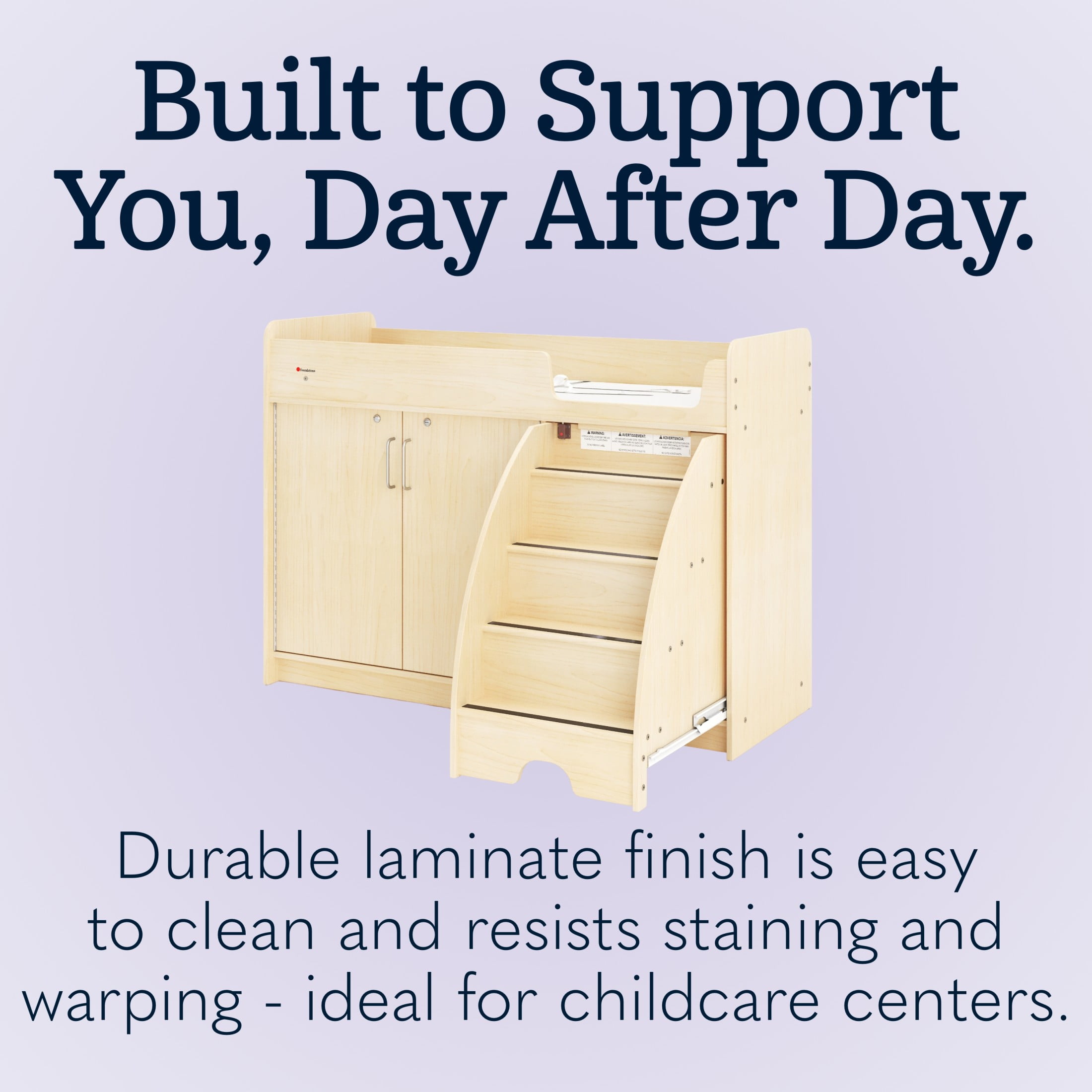 SafeStep Changing Table with Right Stairs - Durable Wood Changing Table for Childcare